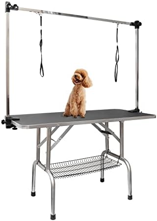 ROOMTEC 36" Dog Grooming Table,Foldable Home Pet Bathing Station with Adjustable Height Arm/Noose/Mesh Tray by ROOMTEC