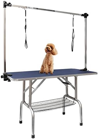 ROOMTEC 36" Dog Grooming Table,Foldable Home Pet Bathing Station with Adjustable Height Arm/Noose/Mesh Tray by ROOMTEC