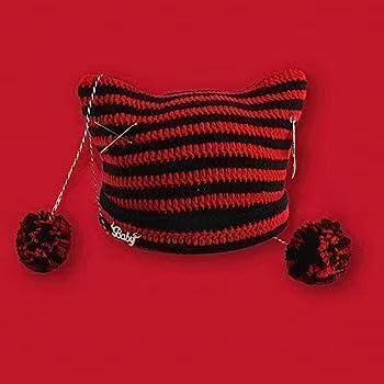 Y2k Beanies Crochet Knitted Cat Hats Goth Cross Devil Hat Striped Alt Emo - Image 6