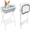Dog Bathtub Small Dog Washing Station with Stand, Dog Bath Tub with Securely Fastened Safety Belt, Bottom Storage Rack for Store, for Small and Medium Size Dogs, Cats by LKOEWQZAMX