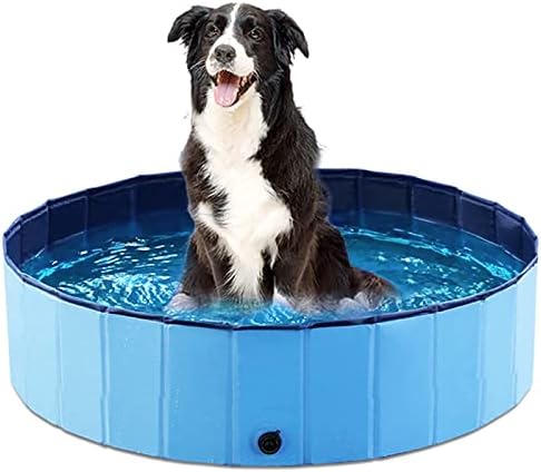 Jasonwell Foldable Dog Pool Collapsible Hard Plastic Dog Swimming Pool Portable Kiddie Pool Pet Pool Doggie Wading Pool Bath Tub for Puppy Small Medium Large Dogs Cats and Kids 32" PP Blue by Jasonwell