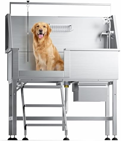 46" Dog Washing Station, 304 Stainless Steel, 440 lb, Side Step by DYTREND