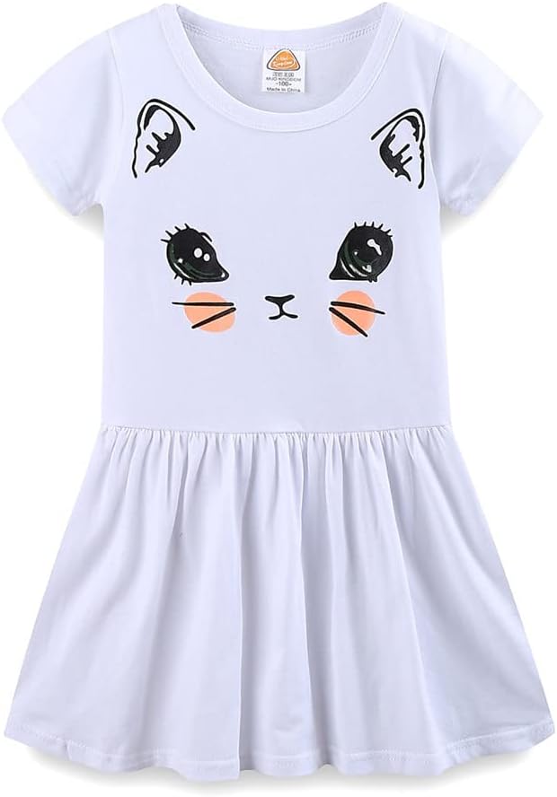 Mud Kingdom Little Girls Dresses Cotton Summer Holiday Cute Cat Dress Short by MudKingdom