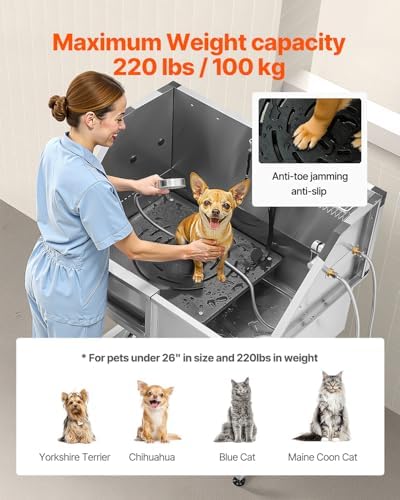 VEVOR 38 Inch Stainless Steel Dog Washing Station, Pet Grooming Tub with Hot & Cold Faucet, Showerhead, Home Wash Sink, Fits Small and Medium Cats and Dogs, Non-Slip Stairs (Left Door) - Image 4