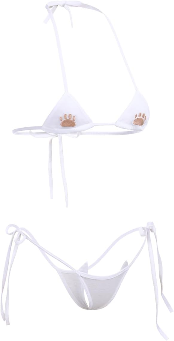 ABAFIP Womens Cute Kawaii Anime Cat Kitten Lingerie set Micro Bikini Strappy - Image 2