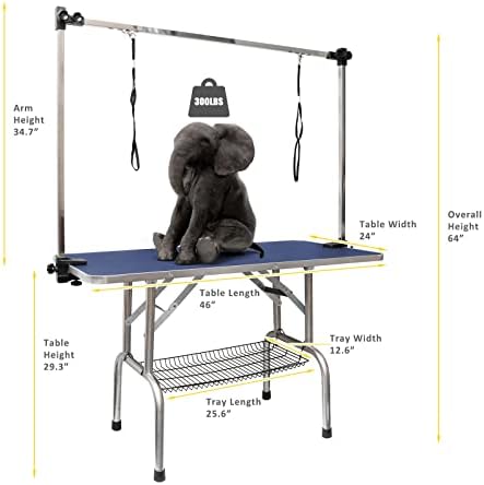 ROOMTEC 46" Dog Grooming Table,Foldable Home Pet Bathing Station with Adjustable Height Arm/Noose/Mesh Tray - Image 2