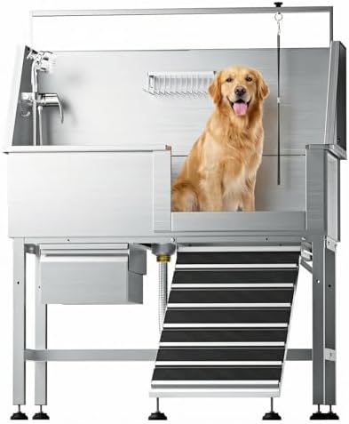 46" Dog Washing Station, 304 Stainless Steel, 440 lb, Side Ramp by DYTREND
