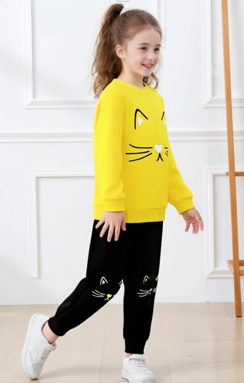 4-8T Toddler Girl Clothes Cat face print Short Sleeve Top+Pants Outfits Girl - Image 2