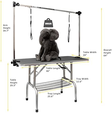 ROOMTEC 46" Dog Grooming Table,Foldable Home Pet Bathing Station with Adjustable Height Arm/Noose/Mesh Tray - Image 2