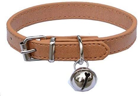 Beige Leather Pet Collars for Cats, Baby Puppy Dog, Adjustable 8"-10.5" Kitten by Lanyarco