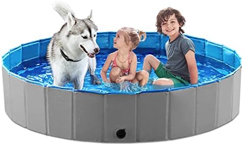 Jasonwell Foldable Dog Pet Bath Pool Collapsible Dog Pet Pool Bathing Tub Kiddie Pool Doggie Wading Pool for Puppy Small Medium Large Dogs Cats and Kids 63" Grey by Jasonwell