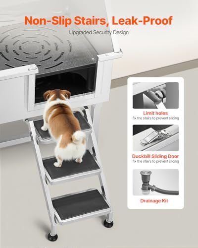 VEVOR 38 Inch Stainless Steel Dog Washing Station, Pet Grooming Tub with Hot & Cold Faucet, Showerhead, Home Wash Sink, Fits Small and Medium Cats and Dogs, Non-Slip Stairs (Right Door) - Image 3