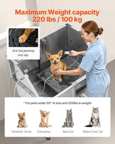 VEVOR 38 Inch Stainless Steel Dog Washing Station, Pet Grooming Tub with Hot & Cold Faucet, Showerhead, Home Wash Sink, Fits Small and Medium Cats and Dogs, Non-Slip Stairs (Right Door) - Image 4