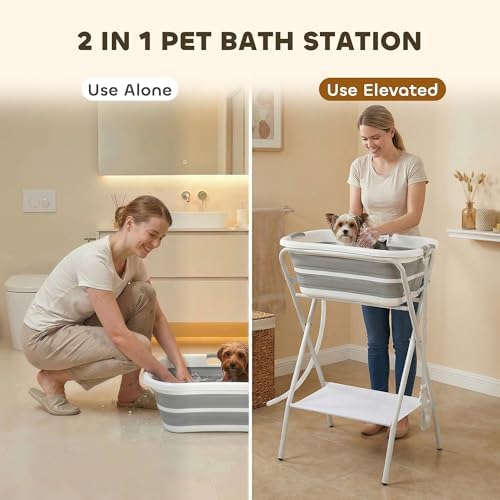 PawHut 2 in 1 Dog Bath Tub Dog Washing Station for Small Pets - Image 3