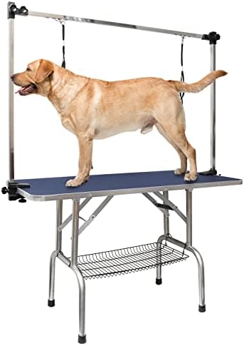 ROOMTEC 46" Dog Grooming Table,Foldable Home Pet Bathing Station with Adjustable Height Arm/Noose/Mesh Tray by ROOMTEC