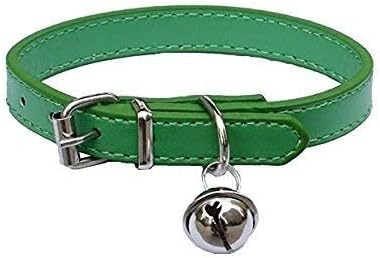 Green Leather Pet Collars for Cats, Baby Puppy Dog, Adjustable 8"-10.5" Kitten by Lanyarco
