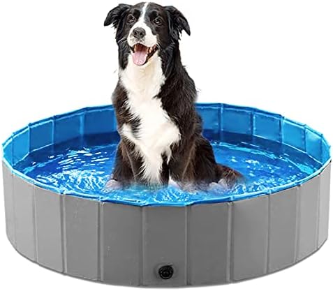 Jasonwell Foldable Dog Pet Bath Pool Collapsible Dog Pet Pool Bathing Tub Kiddie Pool Doggie Wading Pool for Puppy Small Medium Large Dogs Cats and Kids 32" Grey by Jasonwell