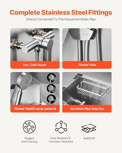 VEVOR 38 Inch Stainless Steel Dog Washing Station, Pet Grooming Tub with Hot & Cold Faucet, Showerhead, Home Wash Sink, Fits Small and Medium Cats and Dogs, Non-Slip Stairs (Right Door) - Image 5