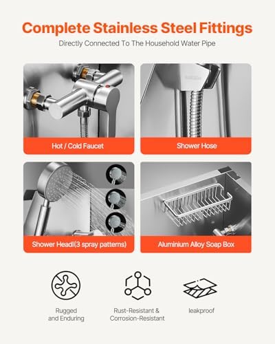 VEVOR 38 Inch Stainless Steel Dog Washing Station, Pet Grooming Tub with Hot & Cold Faucet, Showerhead, Home Wash Sink, Fits Small and Medium Cats and Dogs, Non-Slip Stairs (Left Door) - Image 5