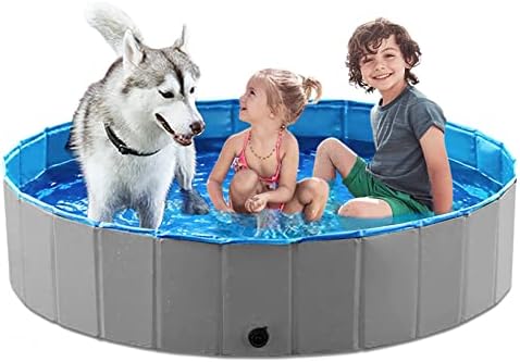 Jasonwell Foldable Dog Pet Bath Pool Collapsible Dog Pet Pool Bathing Tub Kiddie Pool Doggie Wading Pool for Puppy Small Medium Large Dogs Cats and Kids 55" Grey by Jasonwell