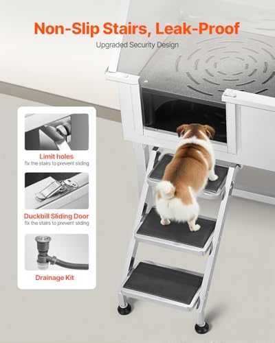 VEVOR 38 Inch Stainless Steel Dog Washing Station, Pet Grooming Tub with Hot & Cold Faucet, Showerhead, Home Wash Sink, Fits Small and Medium Cats and Dogs, Non-Slip Stairs (Left Door) - Image 3