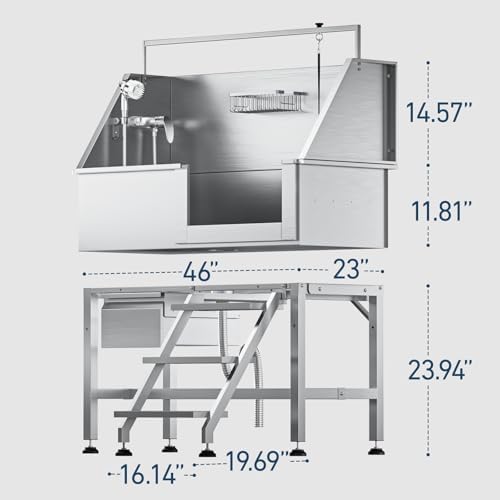 46" Dog Washing Station, 304 Stainless Steel, 440 lb, Side Step - Image 6