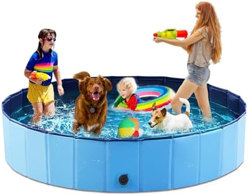 Jasonwell Foldable Dog Pool Collapsible Hard Plastic Dog Swimming Pool Portable Kiddie Pool Pet Pool Doggie Wading Pool Bath Tub for Puppy Small Medium Large Dogs Cats and Kids 87" by Jasonwell