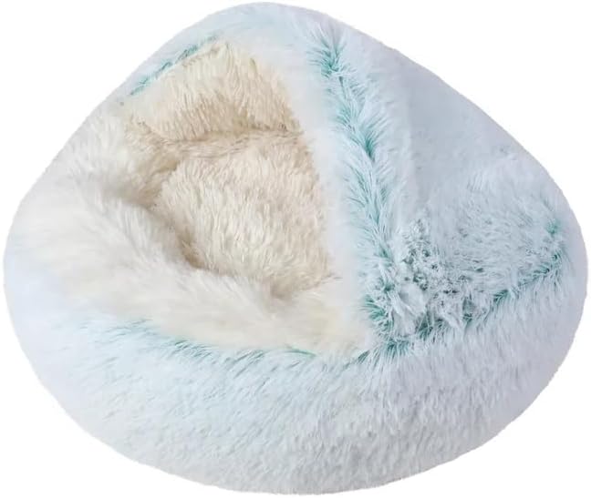 Cat Bed Round Fluffy Hooded Cat Bed Cave, Anti-Anxiety Cave Bed - Image 6