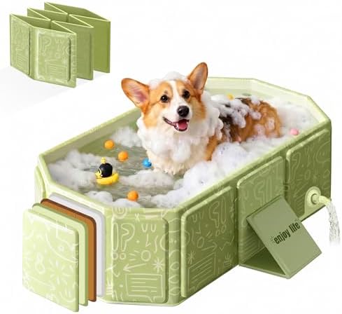 Foldable Dog Bathtub for Small to Medium Dogs & Cats, Collapsible Pet Bath Tub with Side Drain Plug, Portable Puppy Wash Tub, Rigid Panels, Fold-Flat for Carry & Storage by Unknown