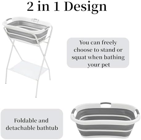 Dog Bathtub Small Dog Washing Station with Stand, Dog Bath Tub with Securely Fastened Safety Belt, Bottom Storage Rack for Store, for Small and Medium Size Dogs, Cats - Image 2