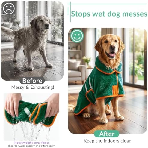 Bienbee Dog Bathrobe, Super Absorbent for Small to Large Dogs, Green S - Image 2