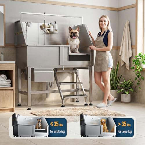 46" Dog Washing Station, 304 Stainless Steel, 440 lb, Side Step - Image 3