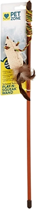 Pet Zone Play-N-Squeak Tether Teaser Wand Cat Toy by Pet+Zone