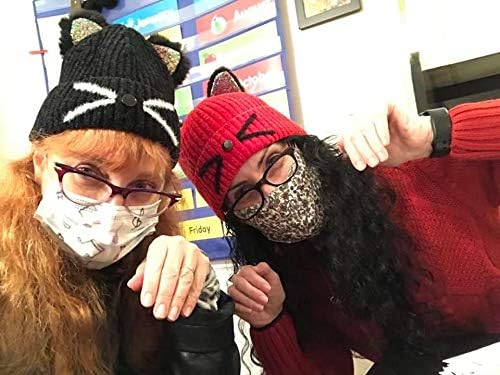 Bellady Mother Children Sequin Cat Ears Hats Warm Knit Crochet Beanies Cute - Image 5
