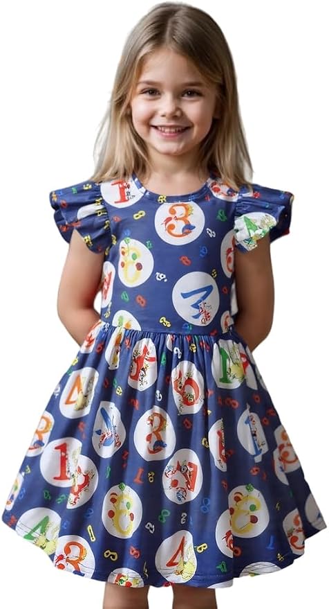Baby Girls Spring Summer Cat in The Hat Dress Girls Flutter Sleeve Boutique - Image 2