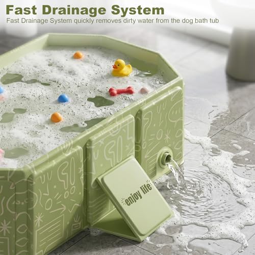 Foldable Dog Bathtub for Small to Medium Dogs & Cats, Collapsible Pet Bath Tub with Side Drain Plug, Portable Puppy Wash Tub, Rigid Panels, Fold-Flat for Carry & Storage - Image 5