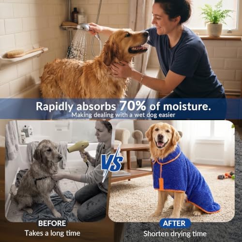 Dog Bathrobe, Super Absorbent for Small to Large Dogs, Dark Blue XL - Image 3