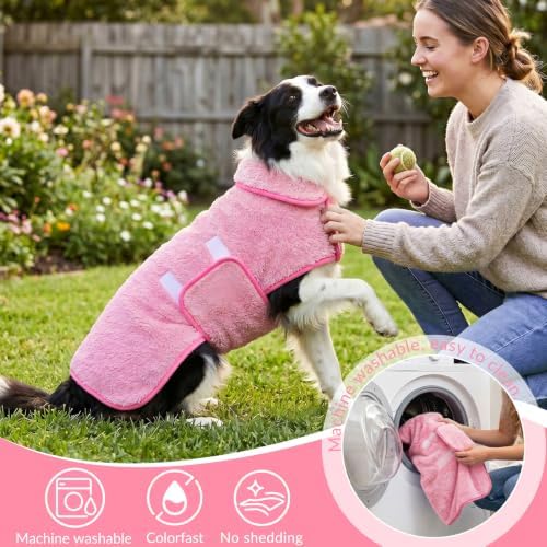 Bienbee Dog Bathrobe, Super Absorbent for Small to Large Dogs, Pink S - Image 5