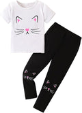 4-8T Toddler Girl Clothes Cat face print Short Sleeve Top+Pants Outfits Girl by Unknown