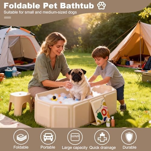Foldable Dog Bathtub for Small to Medium Dogs & Cats, Collapsible Pet Bath Tub with Side Drain Plug, Portable Puppy Wash Tub, Rigid Panels, Fold-Flat for Carry & Storage - Image 3