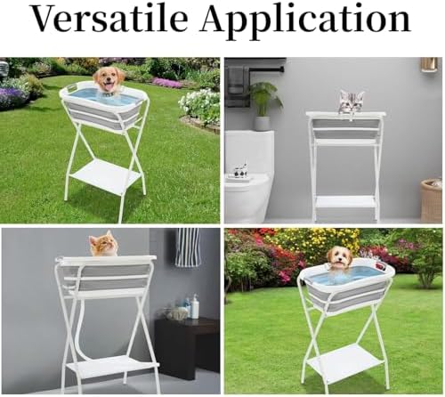 Dog Bathtub Small Dog Washing Station with Stand, Dog Bath Tub with Securely Fastened Safety Belt, Bottom Storage Rack for Store, for Small and Medium Size Dogs, Cats - Image 5