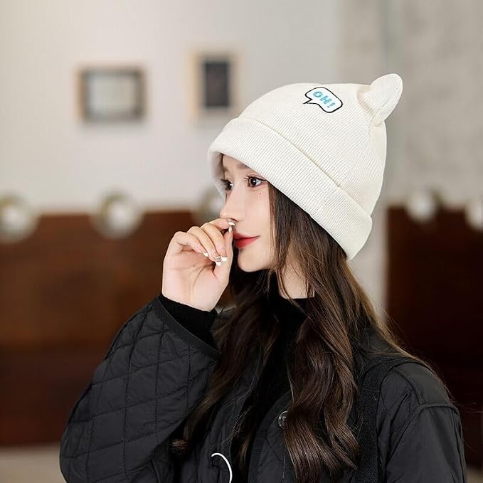 Women's Teen Girls Knitted Cat Kitty Cuffed Beanie Hat Winter Outdoor Stretchy - Image 2