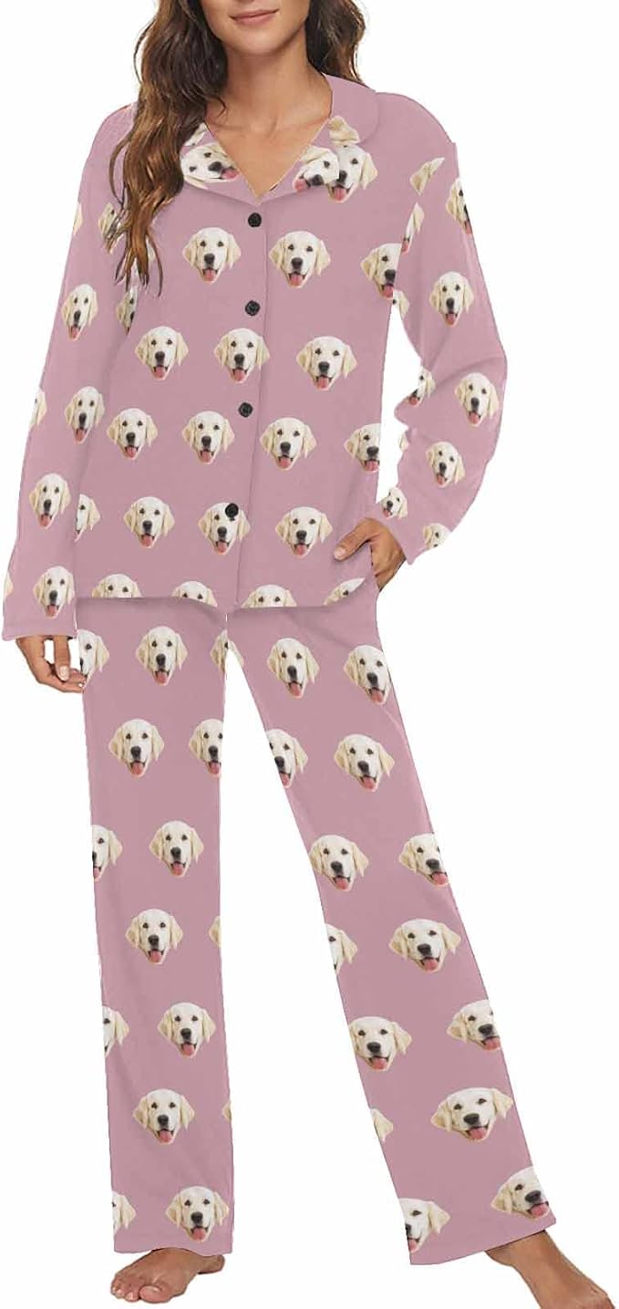 MyPupSocks Custom Face Pajamas for Women Set, Personalized Photo Long Sleepwear by MyPupSocks