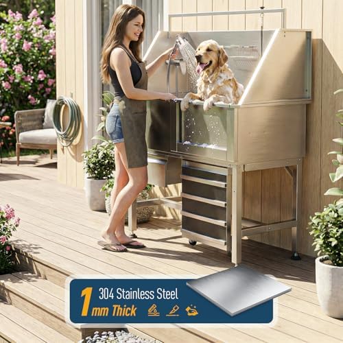 46" Dog Washing Station, 304 Stainless Steel, 440 lb, Side Ramp - Image 5