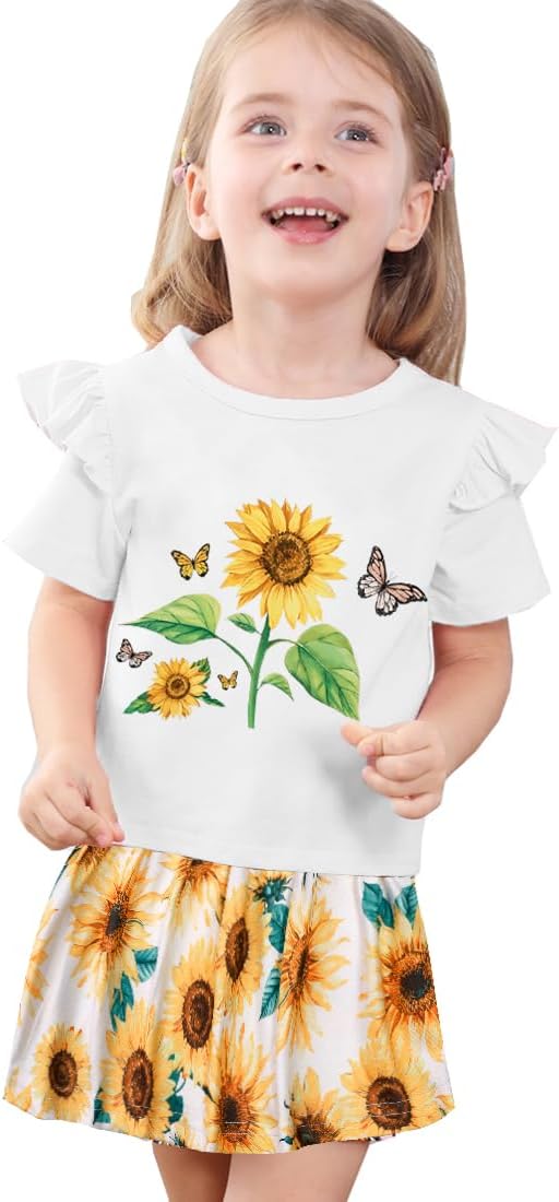 Akyzic Little Girl Skirt Outfit Two Piece Spring Summer Outfit Butterfly Dress - Image 2