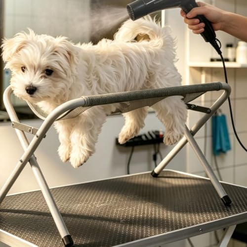 Pet Grooming Hammock with Stand Iron Tube Frame Mesh Bath Support Hanging Harness with Eight Holes, Breathable Mesh,Suitable for Small Dogs and Cats Washing Picking Ears Nail Clipping Home - Image 3