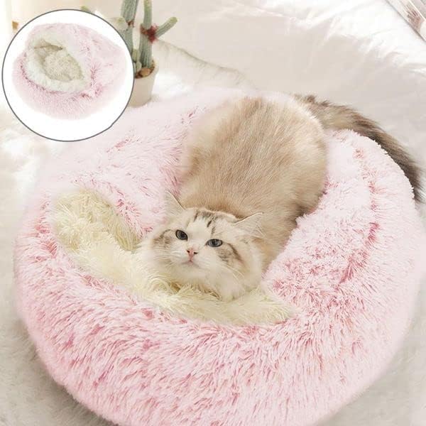 Cat Bed Round Fluffy Hooded Cat Bed Cave, Anti-Anxiety Cave Bed - Image 8