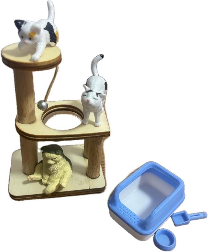1/12 Scale Accessories Cat Figurines Sets which Including Blue Litter Box - Image 2