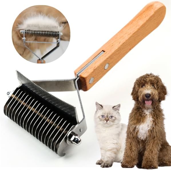 2 in 1 Undercoat Rake for Dogs and Cats, Professional Grooming Brush Dematting by Poodoodle