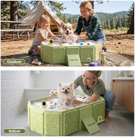 Foldable Dog Bathtub for Small to Medium Dogs & Cats, Collapsible Pet Bath Tub with Side Drain Plug, Portable Puppy Wash Tub, Rigid Panels, Fold-Flat for Carry & Storage - Image 6